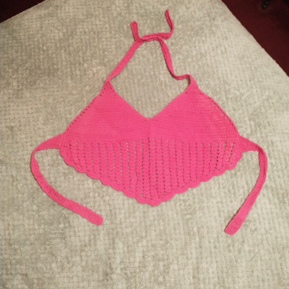 Bright pink crochet festival top